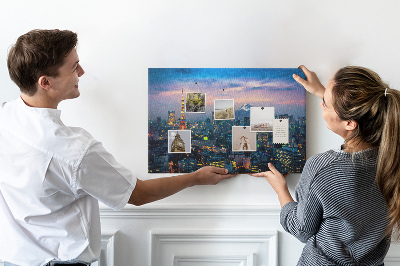 Korktafel mit Motiv Sonnenuntergang über Tokio mit Fuji