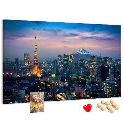 Korktafel mit Motiv Sonnenuntergang über Tokio mit Fuji