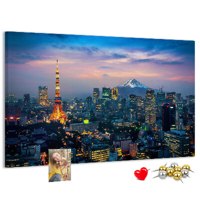 Korktafel mit Motiv Sonnenuntergang über Tokio mit Fuji