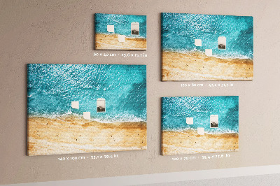 Korkbild mit Motiv Strand, Wellen und Fußspuren