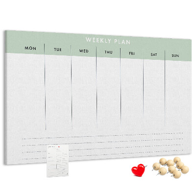 Korktafel als Wochenplan mit übersichtlichen Abschnitten