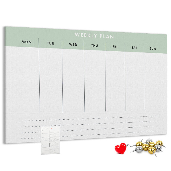 Korktafel als Wochenplan mit übersichtlichen Abschnitten