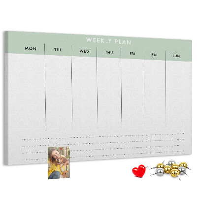 Korktafel als Wochenplan mit übersichtlichen Abschnitten