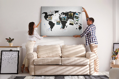 Korkbild schwarzer Umriss einer Weltkarte zur Wandmontage