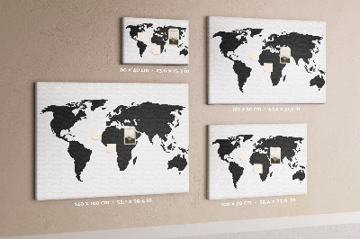 Korkbild schwarzer Umriss einer Weltkarte zur Wandmontage