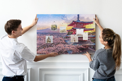 Bild mit Korkrückwand Frühlingslandschaft mit dem Berg Fuji