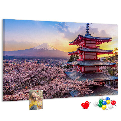 Bild mit Korkrückwand Frühlingslandschaft mit dem Berg Fuji