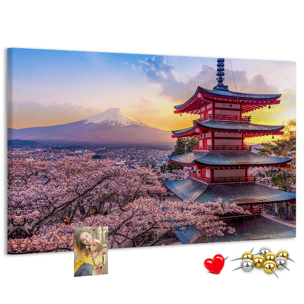Bild mit Korkrückwand Frühlingslandschaft mit dem Berg Fuji