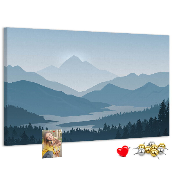 Korkbild Berglandschaft in Blautönen