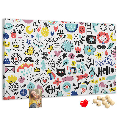 Bilder mit Korkrückwand farbenfrohe Muster mit gezeichneten Motiven