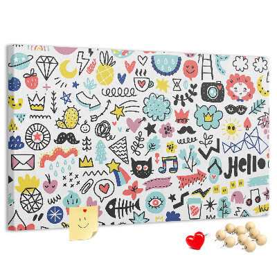 Bilder mit Korkrückwand farbenfrohe Muster mit gezeichneten Motiven
