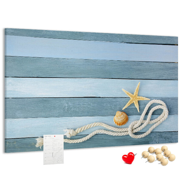 Korkbild Meereslandschaft mit Muscheln und Schnur