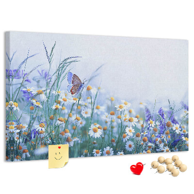 Kork-Pinnwand mit Wiesenmotiv, Schmetterlingen und Blumen