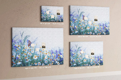 Kork-Pinnwand mit Wiesenmotiv, Schmetterlingen und Blumen