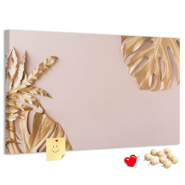 Kork-Pinnwand mit Motiv goldene Blätter auf zartem Hintergrund