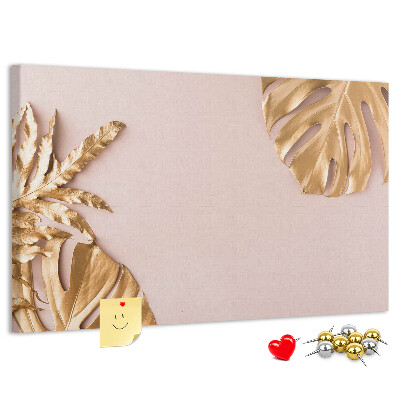 Kork-Pinnwand mit Motiv goldene Blätter auf zartem Hintergrund