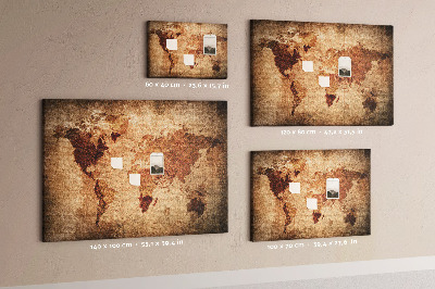 Weltkarte mit Korkrückwand antike Weltkarte in warmen Farbtönen