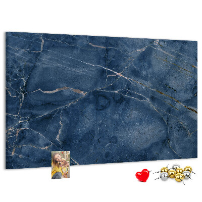 Korktafel in marineblauem Marmordesign mit hellen Adern