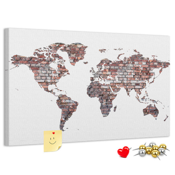 Korkbild die Welt vor dem Hintergrund einer Backsteinmauer