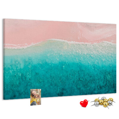 Bild mit Korkrückwand Meereswellen auf rosa Hintergrund