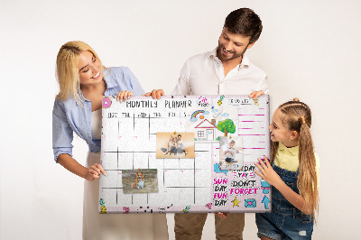 Korktafel bunter Monatsplaner mit Motiven