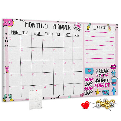 Korktafel bunter Monatsplaner mit Motiven