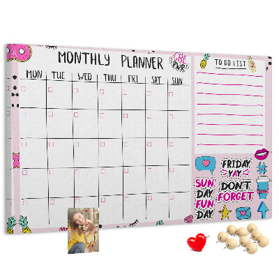 Korktafel bunter Monatsplaner mit Motiven
