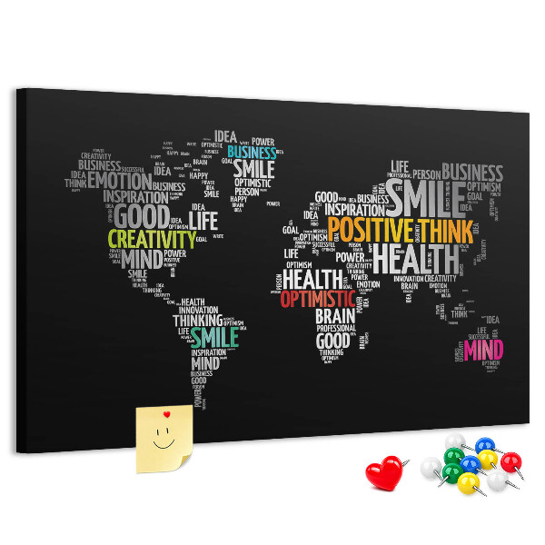 Weltkarte mit Korkrückwand mit motivierenden Slogans