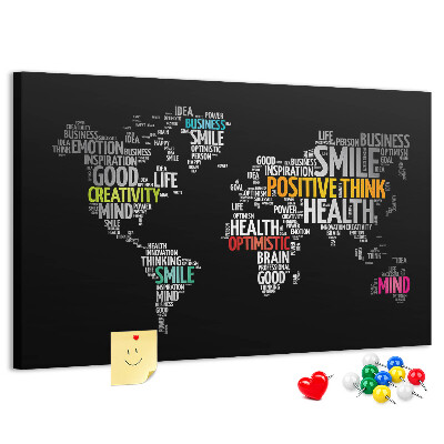 Weltkarte mit Korkrückwand mit motivierenden Slogans