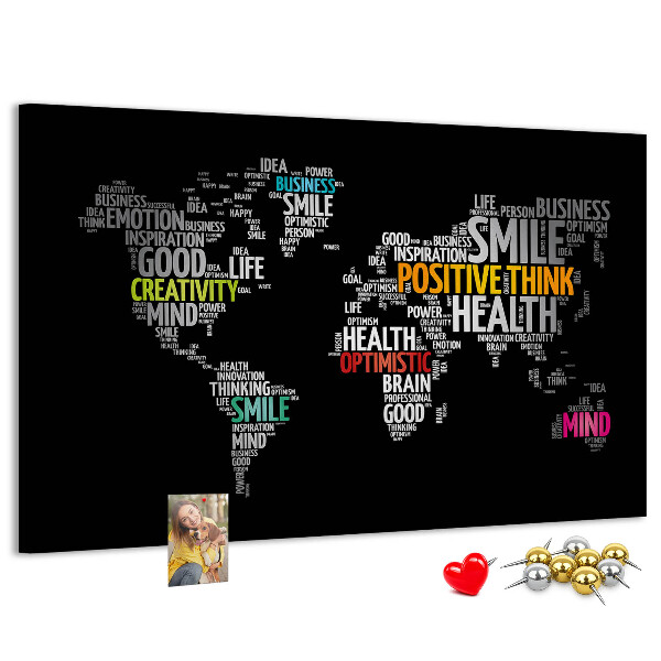 Weltkarte mit Korkrückwand mit motivierenden Slogans