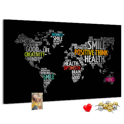 Weltkarte mit Korkrückwand mit motivierenden Slogans