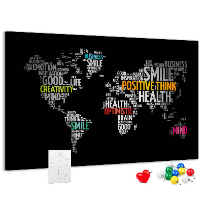 Weltkarte mit Korkrückwand mit motivierenden Slogans