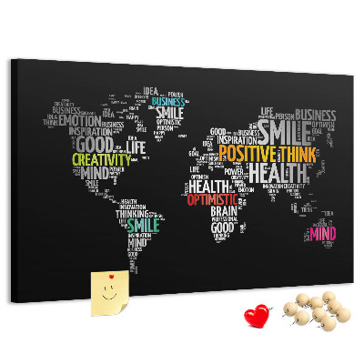 Weltkarte mit Korkrückwand mit motivierenden Slogans