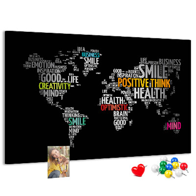 Weltkarte mit Korkrückwand mit motivierenden Slogans