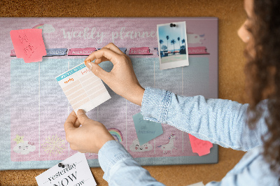 Korktafel Wochenplaner mit bunten Einhörnern
