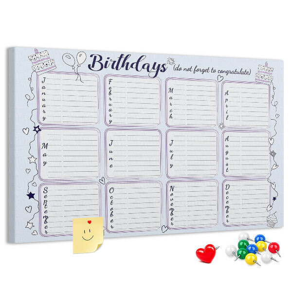 Korktafel Geburtstagskalender mit farbigen Akzenten