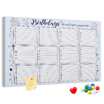 Korktafel Geburtstagskalender mit farbigen Akzenten