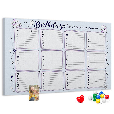 Korktafel Geburtstagskalender mit farbigen Akzenten