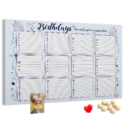 Korktafel Geburtstagskalender mit farbigen Akzenten