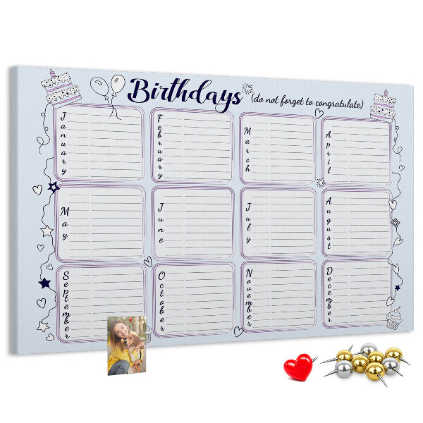 Korktafel Geburtstagskalender mit farbigen Akzenten