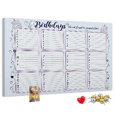 Korktafel Geburtstagskalender mit farbigen Akzenten
