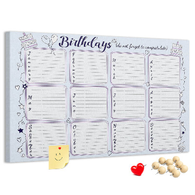 Korktafel Geburtstagskalender mit farbigen Akzenten