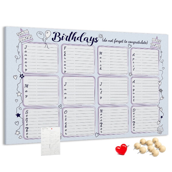 Korktafel Geburtstagskalender mit farbigen Akzenten