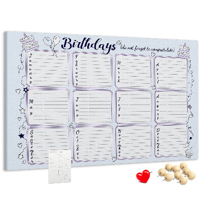 Korktafel Geburtstagskalender mit farbigen Akzenten