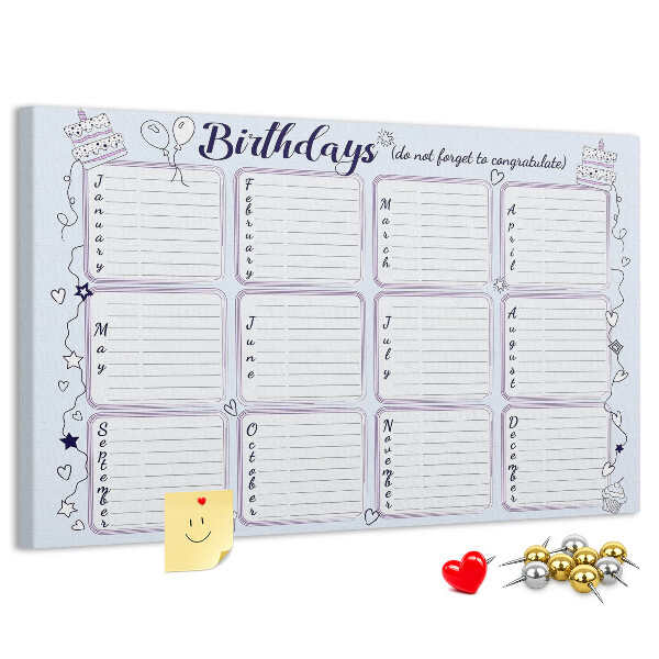 Korktafel Geburtstagskalender mit farbigen Akzenten