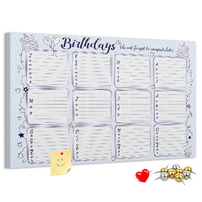Korktafel Geburtstagskalender mit farbigen Akzenten
