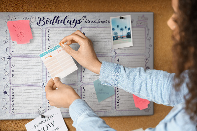 Korktafel Geburtstagskalender mit farbigen Akzenten