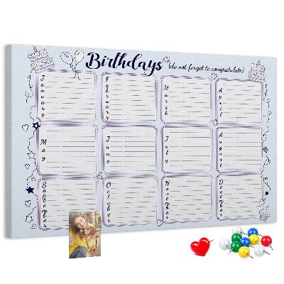 Korktafel Geburtstagskalender mit farbigen Akzenten