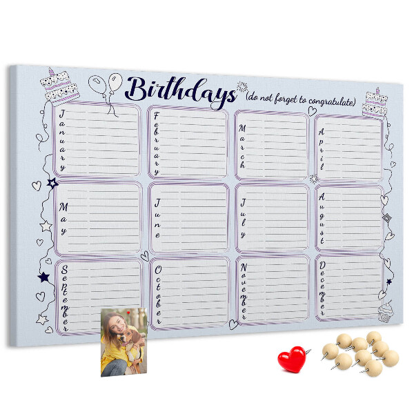 Korktafel Geburtstagskalender mit farbigen Akzenten