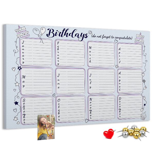 Korktafel Geburtstagskalender mit farbigen Akzenten